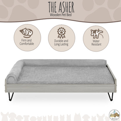 Asher Elevated Wooden Pet Bed with Mattress | Large to Extra Large | Greenguard Gold Certified
