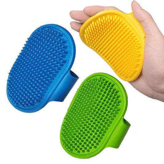 3-Pack Adjustable Width Pet Bath Brushes for Dogs and Cats - Soft Grooming and Washing Tools (Blue, Green, Yellow)