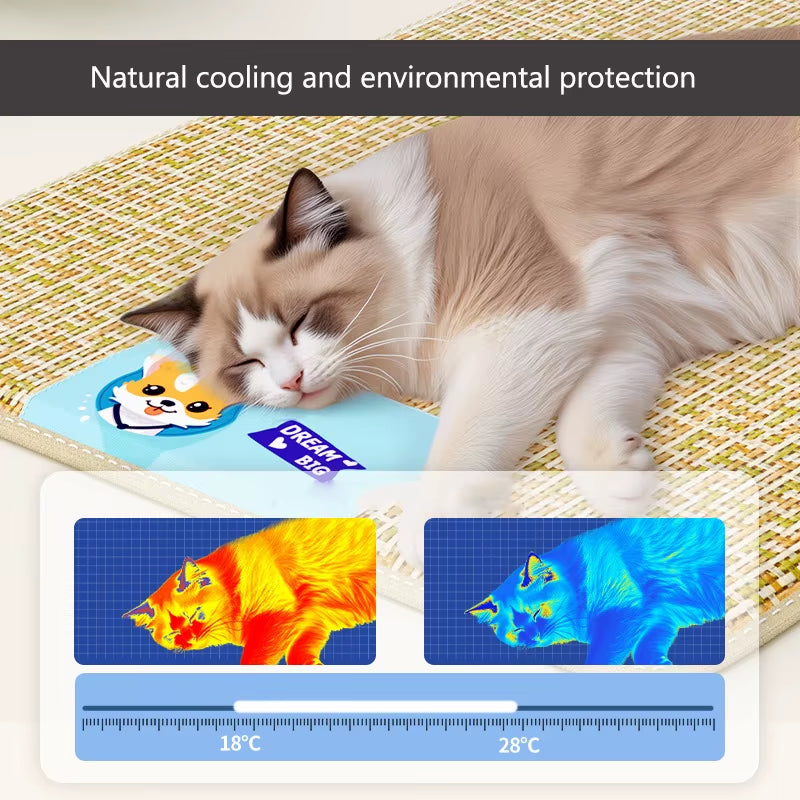 Natural Weave Pet Summer Cooling Mat for Cats and Dogs - Comfortable Bed for Home Use