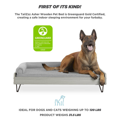 Asher Elevated Wooden Pet Bed with Mattress | Large to Extra Large | Greenguard Gold Certified