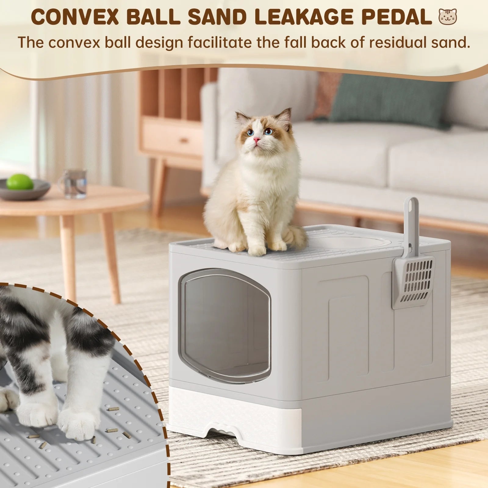 Large Foldable Enclosed Cat Litter Box with Scoop and Lid, Front Entry and Top Exit Design, Anti-Splashing, Drawer-Type for Easy Cleaning, Gray