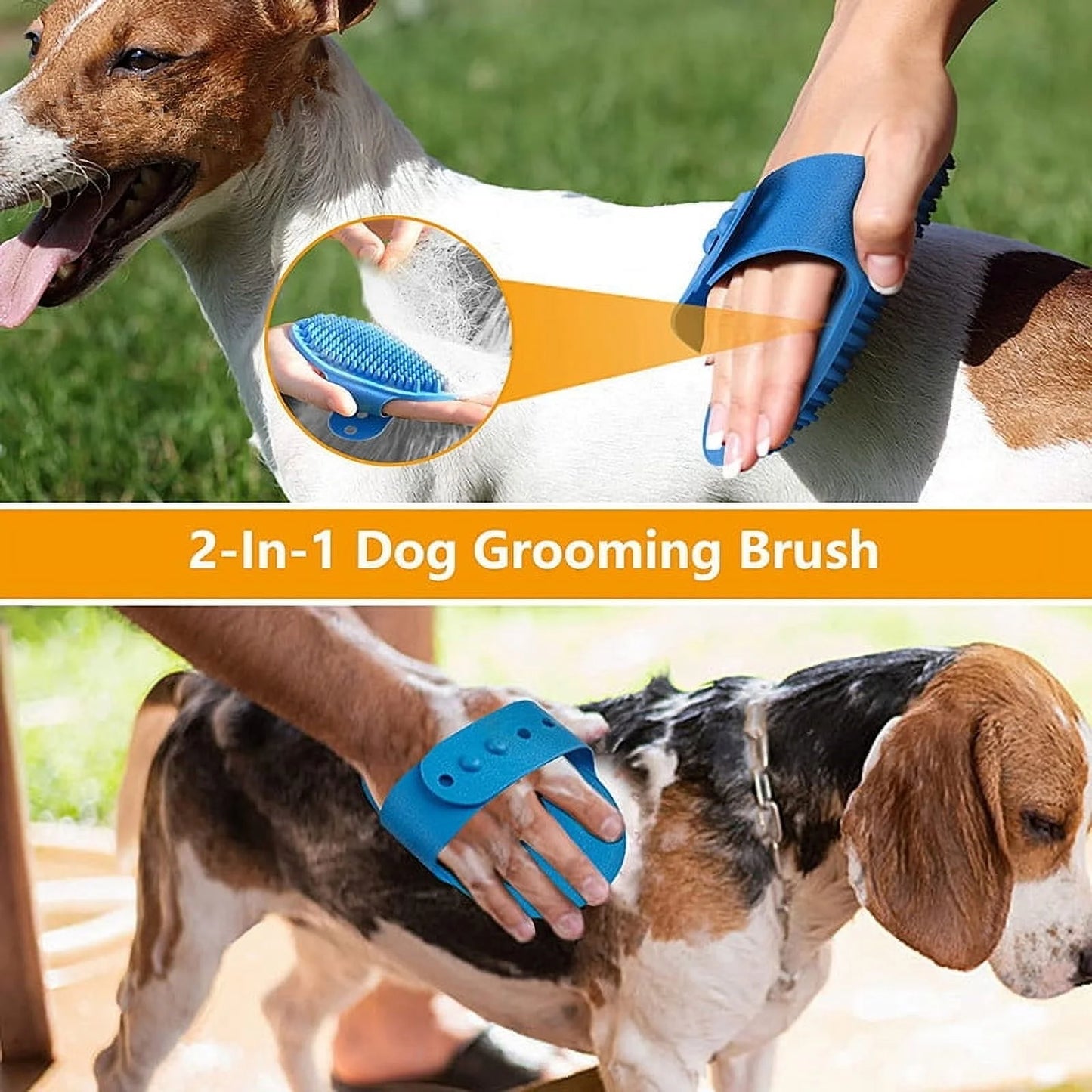 3-Pack Adjustable Width Pet Bath Brushes for Dogs and Cats - Soft Grooming and Washing Tools (Blue, Green, Yellow)