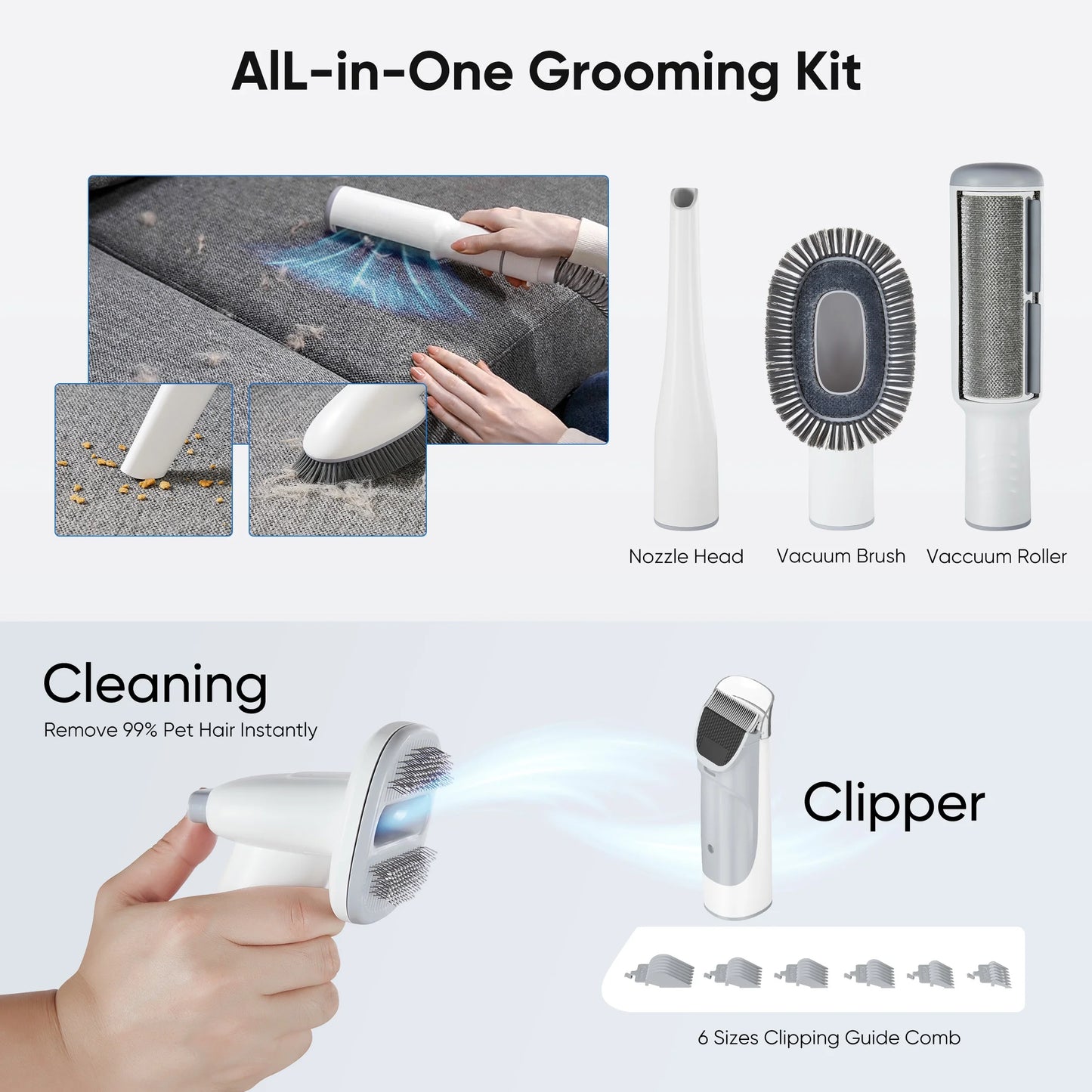 Dog Grooming Kit, 2.5L Pet Hair Vacuum, 5-In-1 Electric Clippers Cleaning Set for Dogs, Cats, and Other Animals