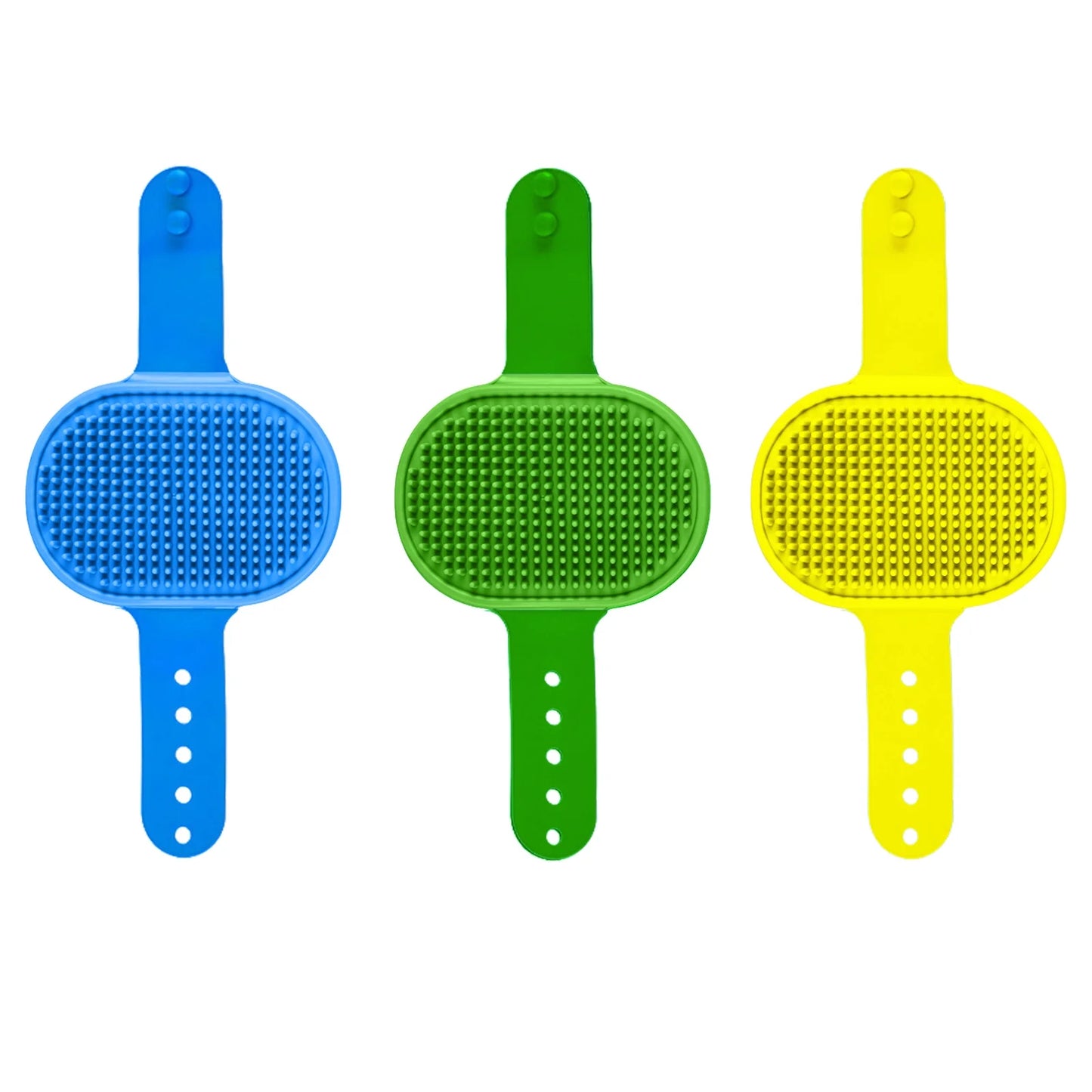 3-Pack Adjustable Width Pet Bath Brushes for Dogs and Cats - Soft Grooming and Washing Tools (Blue, Green, Yellow)