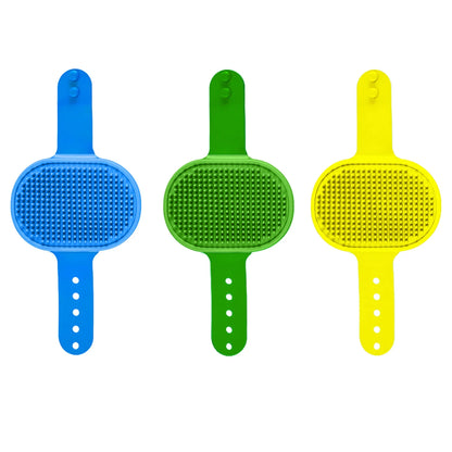 3-Pack Adjustable Width Pet Bath Brushes for Dogs and Cats - Soft Grooming and Washing Tools (Blue, Green, Yellow)