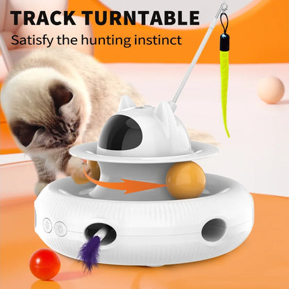 Extendable Laser Feather USB Rechargeable Cat Teaser Wand, White