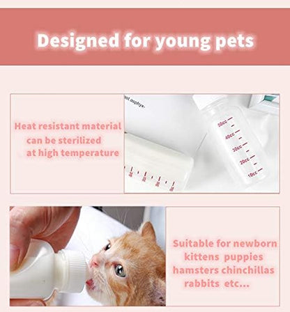 Pet Feeding Bottle and Nursing Kit with Syringe and Pill Shooter Dispenser for Dogs, Cats, and Small Animals - Includes Silicone Nipples (Pink)